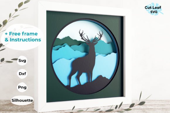 3D Deer Shadow Box, Mountains, Nature
