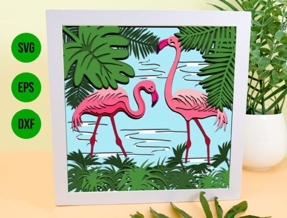 3D Flamingo Svg - Tropical Shadow Box