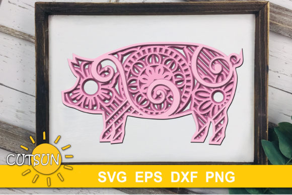 3D Layered Pig Mandala SVG - 5 Layers