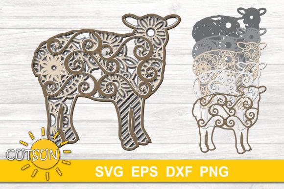 3D Layered Sheep Mandala SVG - 5 Layers